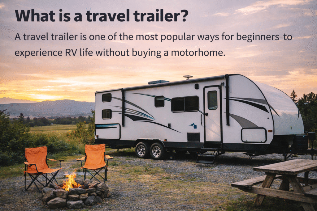 travel trailer parked at campground