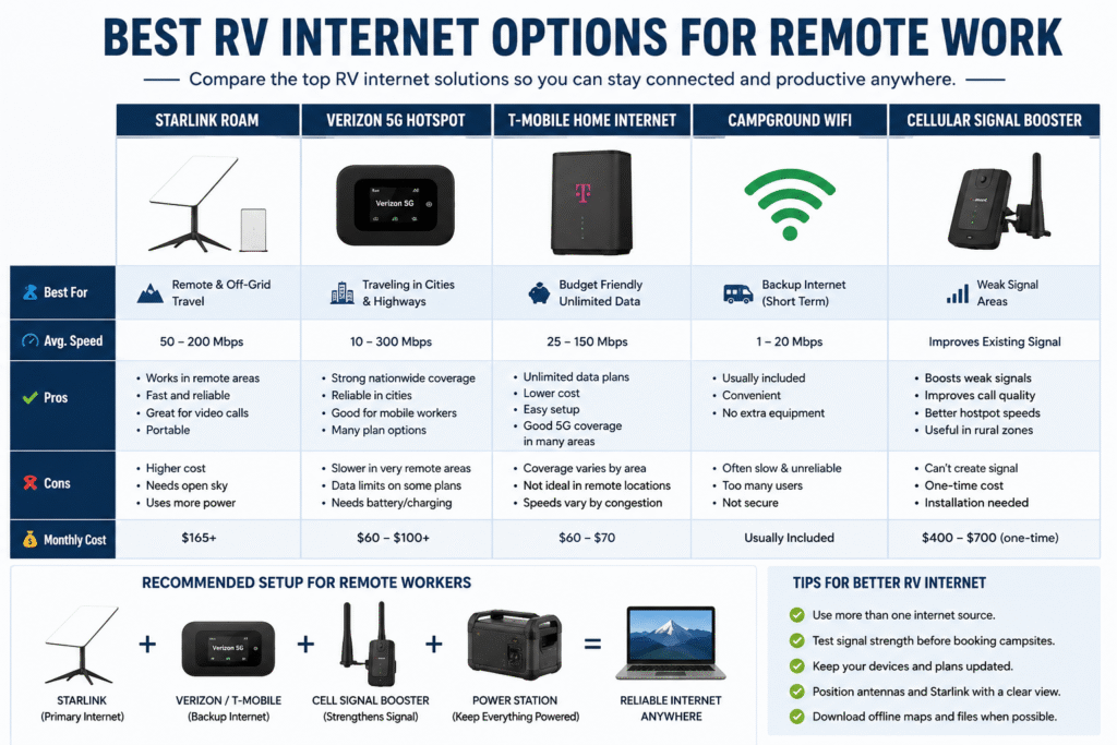 RV internet options for remote work setup inside camper van