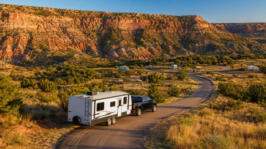 8 Best Labor Day RV Campgrounds in Texas for 2026 3 Labor Day RV campgrounds in Texas with a travel trailer near Palo Duro Canyon